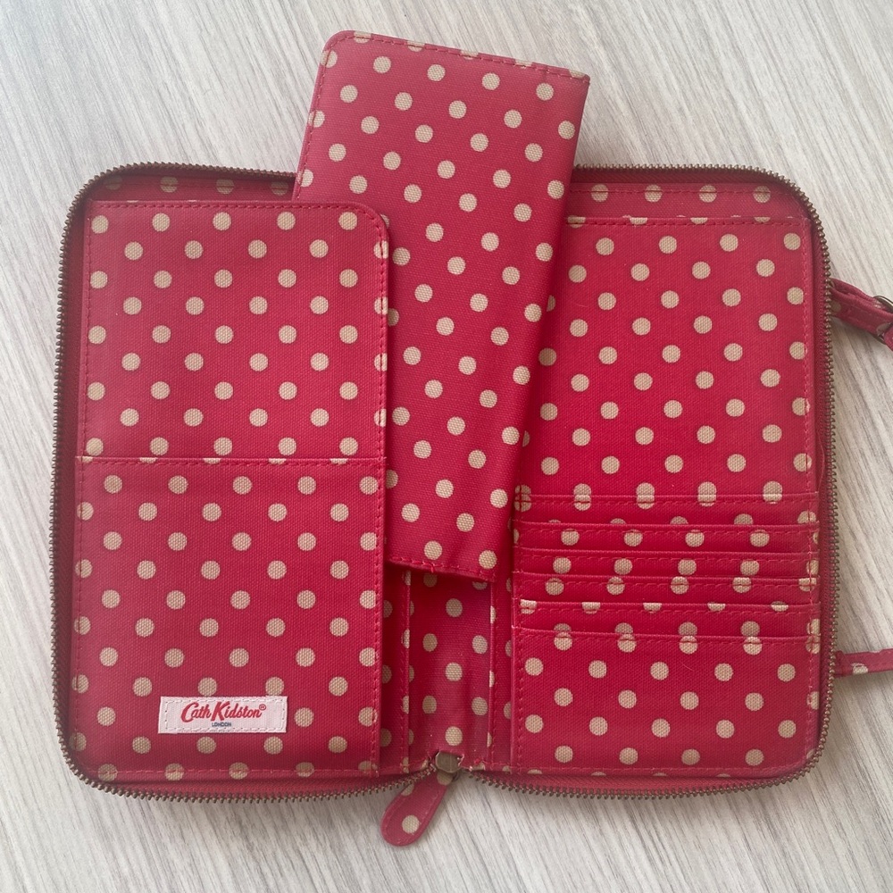 Cath Kidston Red and Cream Polka Dot Wallet Set with cross body strap